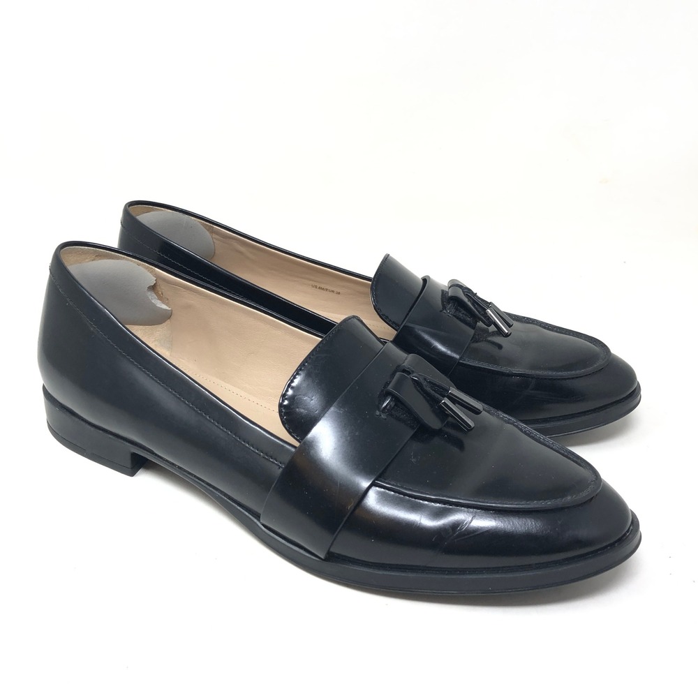 Via Spiga Women's 8 Tassel Loafers Laconi Black Leather Slip On Flats Shoes